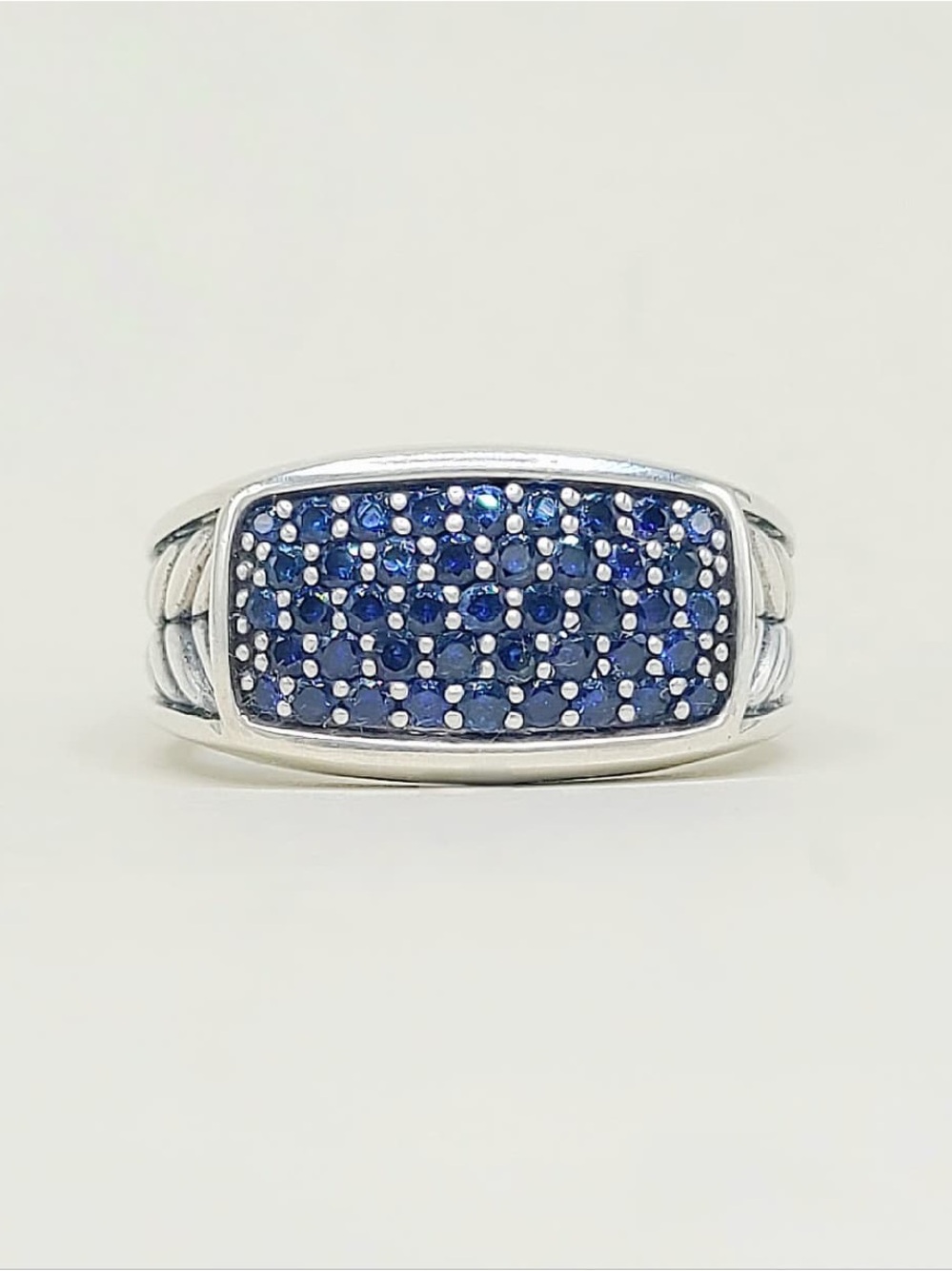 David Yurman Chevron Signet Ring With Blue Sapphire In Sterling Silver